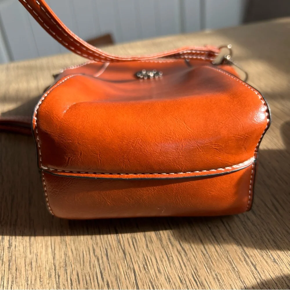 Cognac Leather Mini Vertical Cell Phone Crossbody Bag - Picture 5 of 11